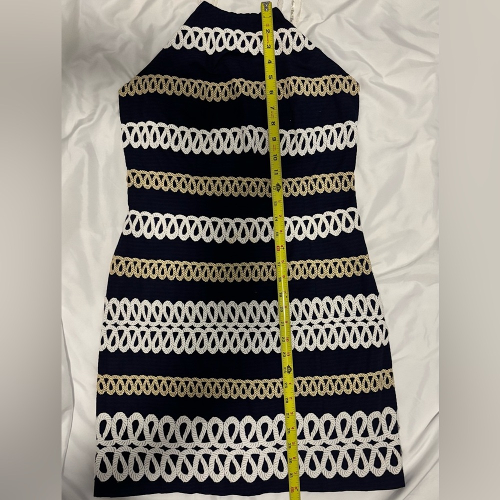 🌊 Lilly Pulitzer Nautical Halter Dress – Size 8 – Navy & Gold Embroidered Rope - Picture 11 of 11